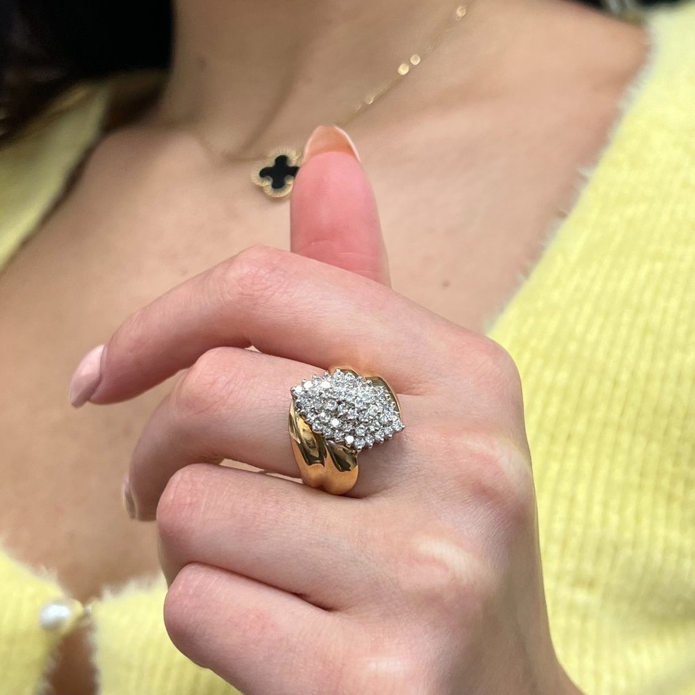 Rachel Koen Cluster Diamond Ring 14K Yellow Gold 1.30cttw Size 6.5